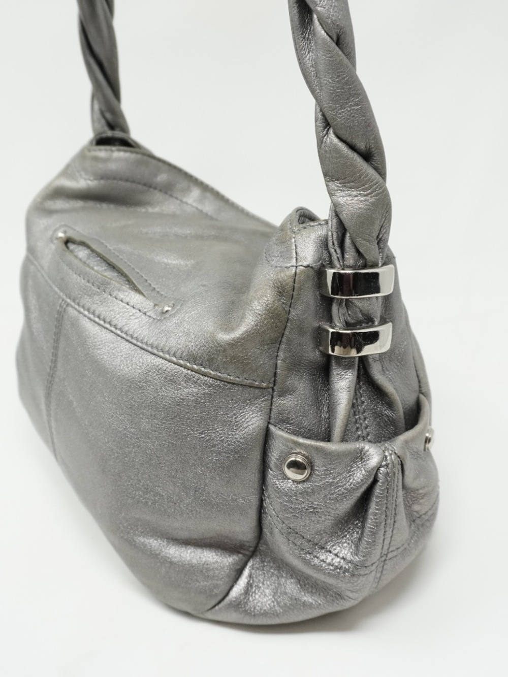 B.Makowsky Genuine Leather Silver/Pewter Hobo Bag/Purse - Picture 4 of 8